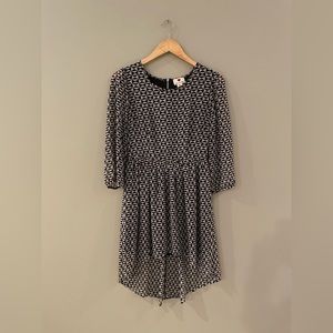Black and Gray Patterned High-low Dress with Sheer Sleeves